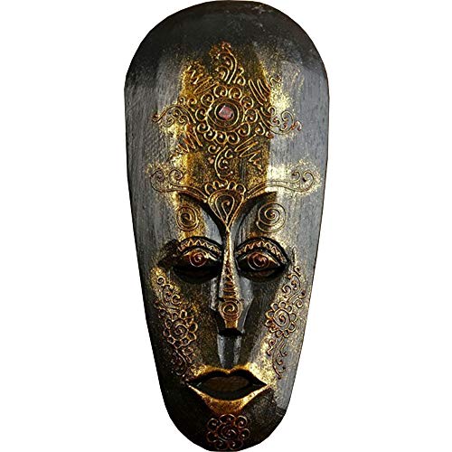 AEVVV Masque africain en bois peint à la main - Décoration murale africaine - Style africain ciselé à la main - Style africain - Doré foncé - 30,5 cm