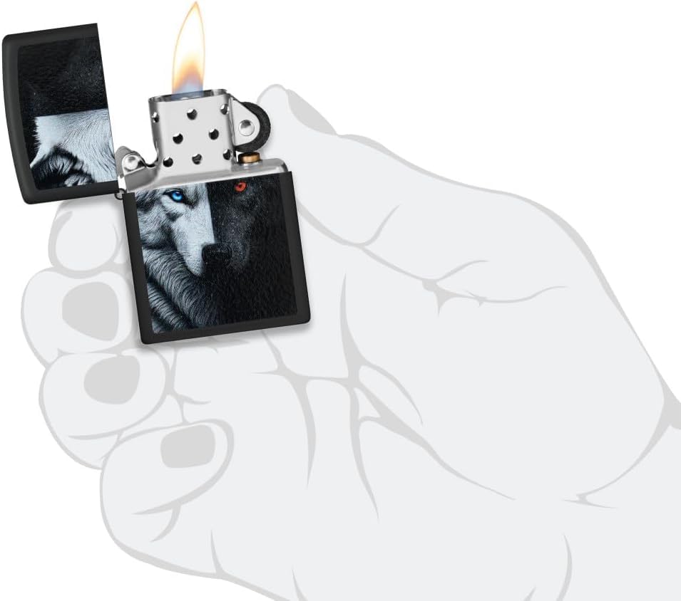 Encendedor Zippo personalizado diseño Two Wolves negro mate miniatura 3