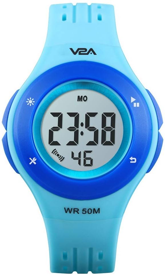 V2A Resin Digital 5Atm Waterproof Kids Sports Watch With 7 Color Backlight Alarm Stopwatch For Boys And Girls (White Dial And Blue Colored Strap), Blue Band (B08GSRV5KG) Amazon Price History, Amazon Price Tracker