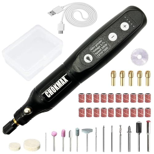 CHOKMAX Cordless Rotary Tool, 3.7V Mini Grinder with 5 Variable Speed Front LED Work Light, 40pcs Accessories Electric Multi-Tool for Polishing, Cleaning and Engraving Black