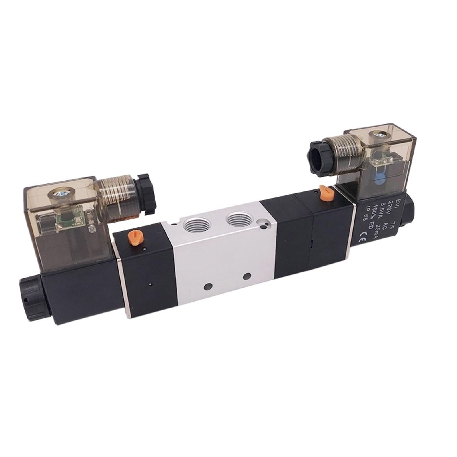 Electroválvula neumática de Aire 4V330E/C/P-08/10, Doble Bobina, Puerto 1/4" 3/8, CA 220 V, válvula de Control de 5/3 vías con Enchufe y luz LED.(4V330E-08,AC220V)