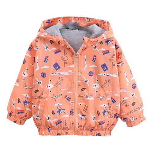 Toddler Windbreaker Hooded Jacket Cute Cartoon Graphic Zipper Outerwear Girl Boy Casual Lightweight Outdoor Hiking Outfits
