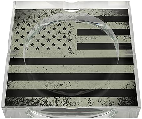 Humidor Supreme Military Line Series Crystal Cigar Ashtray, Honoring Our Brave Soldiers, Black Finish with Military Flag Artwork