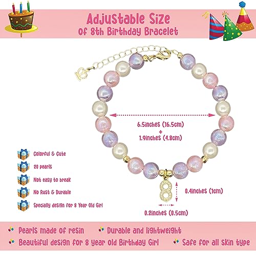 ZomefinKiu Girls 8th Birthday Bracelet - Pink, 8th Birthday Crown Box, Decorations & Jewelry for Girls2