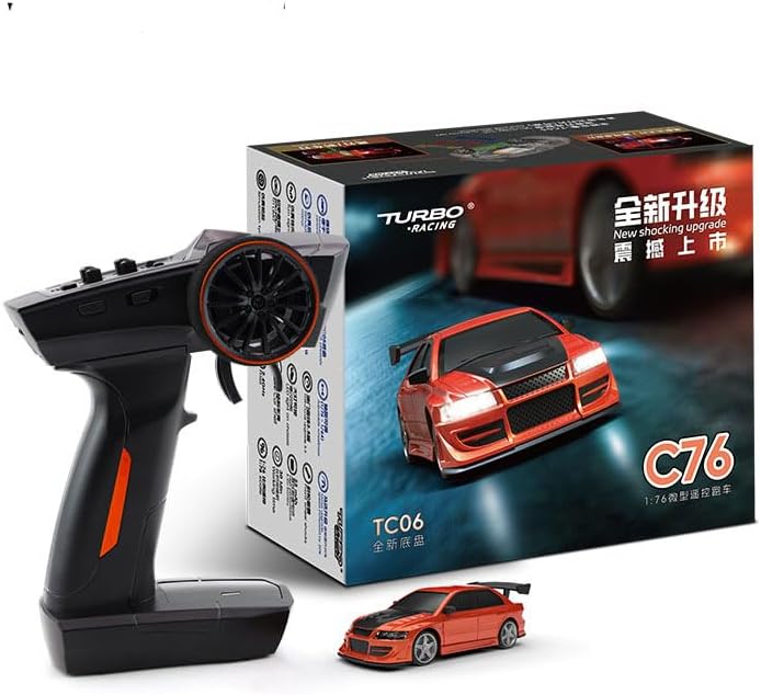 Turbo Racing C76 1:76 Flat Running Racing MINI RTR Remote Control Model On-Road Car Desktop Toys for Adult Toys (C76 Red RTR)