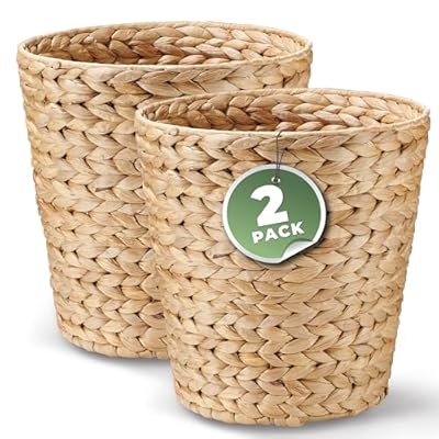 84ECO 2-Pack Wicker Trash Cans, Wicker Waste Basket for Bathroom, Rattan Trash Can