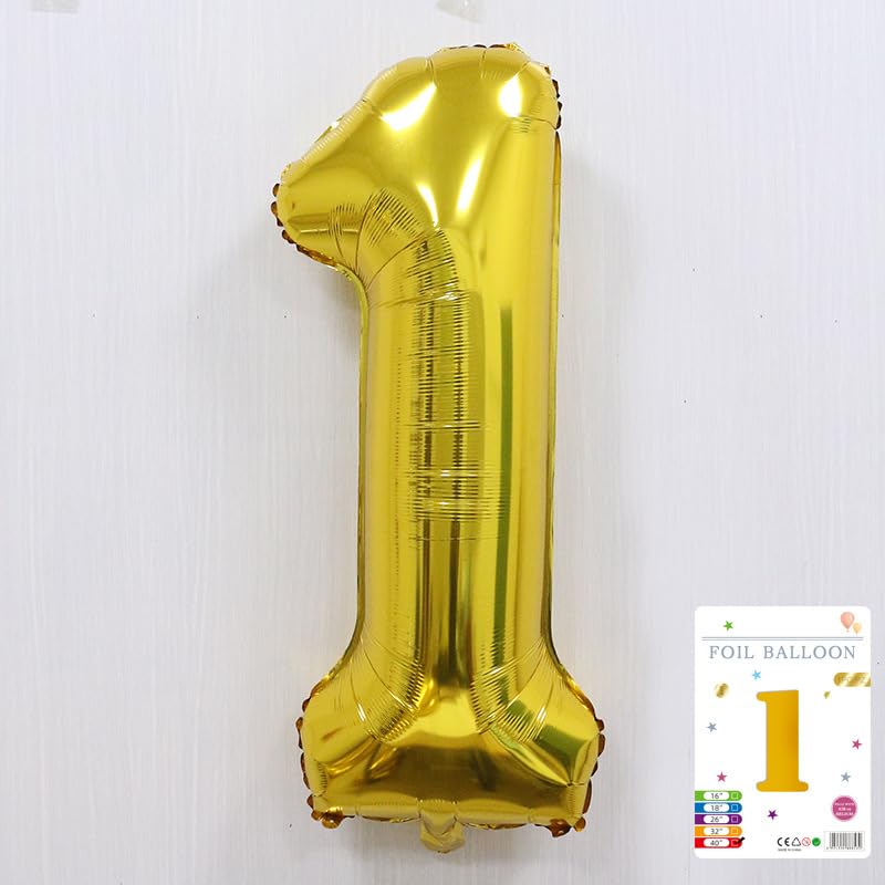 Image of Atpata Funky 1 Number Golden Foil Balloon 40 inch Size Birthday Decoration Items | Happy Birthday Decoration Kit | 1st Year Birthday Party Anniversary Wedding Decorations