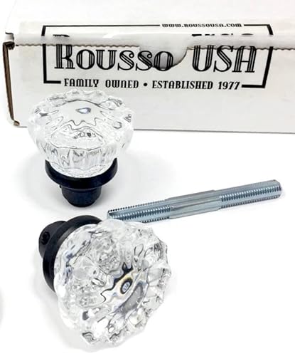 2 Knobs (1 Pair) Depression Crystal & Orb Stem With Set Screws And Spindles. Perfect Replica Of The Most Popular Antique Knobs That They Are Interchangeable With The Antiques, Includes Premium Spindle #TOP1