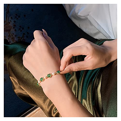 Bracelet perle pierre verte de qualité supérieure et métal couleur or