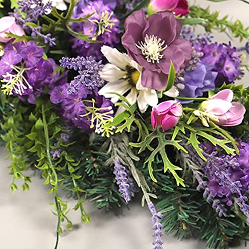 Floral Swag Decorative Teardrop Wreath Wall Hanging Decoration Spring Summer Garland Door Swag Wreath for Wedding Party Festival Garden, Purple - Image 3