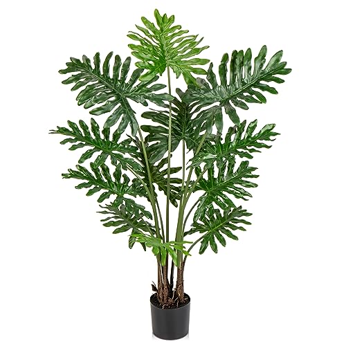 Hollyone Artificial Tree Philodendron Plant 5FT Tall Faux Monstera Indoor Trees Fake Tropical Palm Plants Trees House Plants in Pot for Indoor Outdoor Home Office Garden Living Room Decoration, 1 Pack