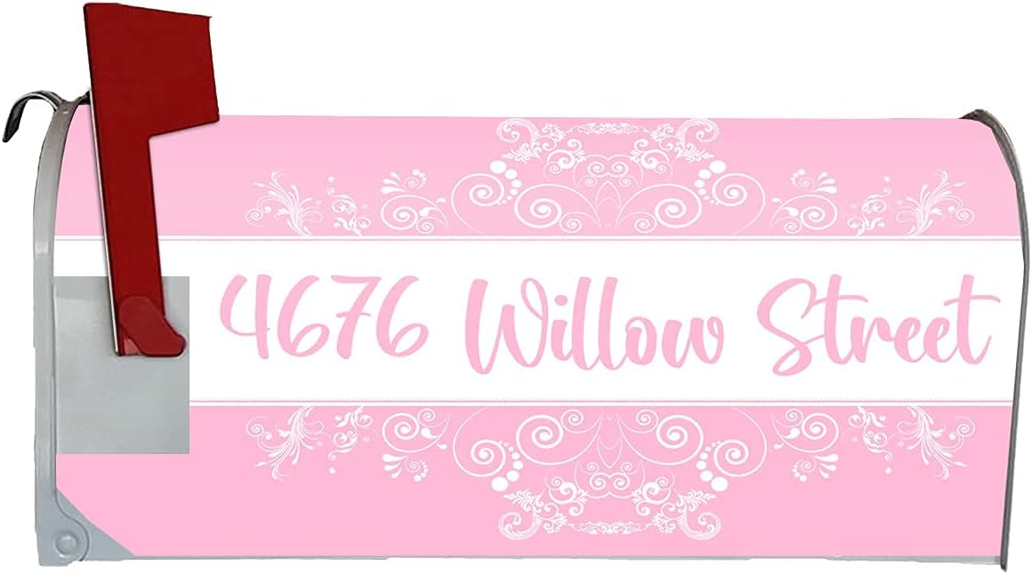 VWAQ Personalized Floral Mailbox Magnetic Cover Custom Address - PMBM17 (20.5" H X 18.25" W, Pink)