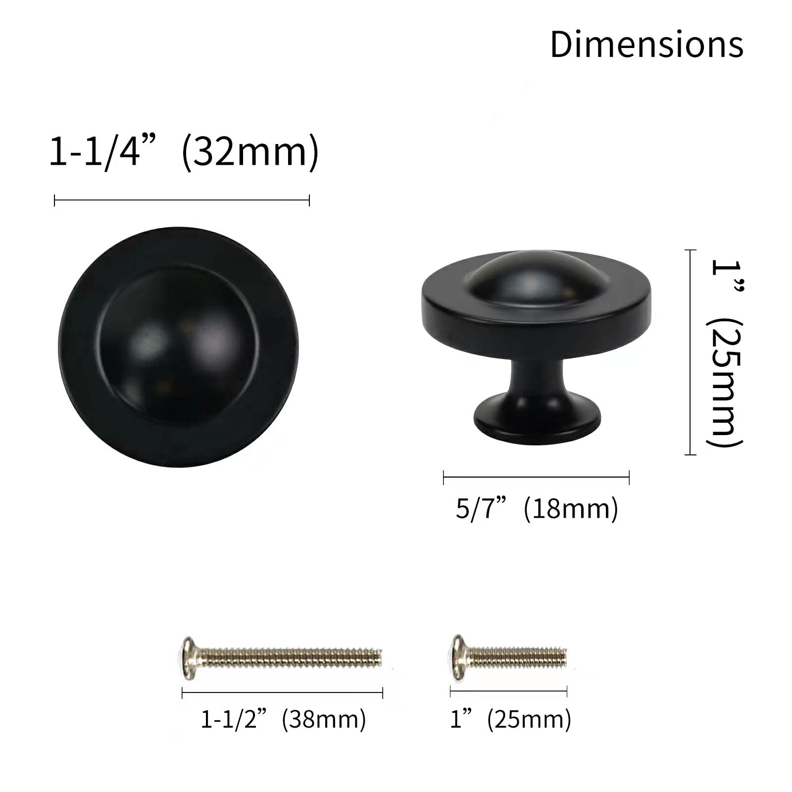 KHTUMEWARE-88323BL Round Knob, Matte Black, 1-3/16 in (30 mm), 10-Pack in Matte Black — KHTUMEWARE