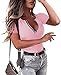 OwnTime Womens Summer Tops Short Sleeve Shirts Sexy V Neck Slim Fit Zip Up Tops Ribbed Knit Henley Shirts Blouses Light Pink M