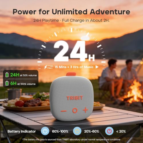 Image of Tribit StormBox Micro 3 Bluetooth Speaker with 13W XBass Sound, IP68 Waterproof Speaker for 24H Playtime, TWS Pairing, Bluetooth 6.0, Portable Speaker for Bike /Golf /Traveling, Grayish White
