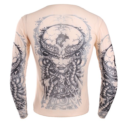 Men's Fake Tattoo Muscle Tee Shirt Undershirt 3D Print Long Sleeve T-Shirts3