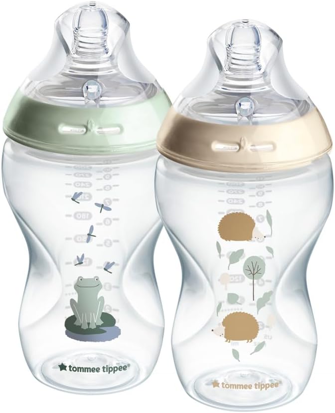 Tommee Tippee Natural Start Anti-Colic Baby Bottle, 340ml, Medium Flow, Breast-Like Teat for a Natural Latch, Anti-Colic Valve, Self-Sterilising, Pond, Pack of 2