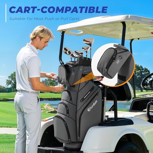 Sturdum T-Lock Golf Cart Bag, 14 Way Organizer Full Length Divider Top, Rigid Inner Shell, Silent Cart Bags for Men with Handles Ergonomic Padded Strap, Rain Cover