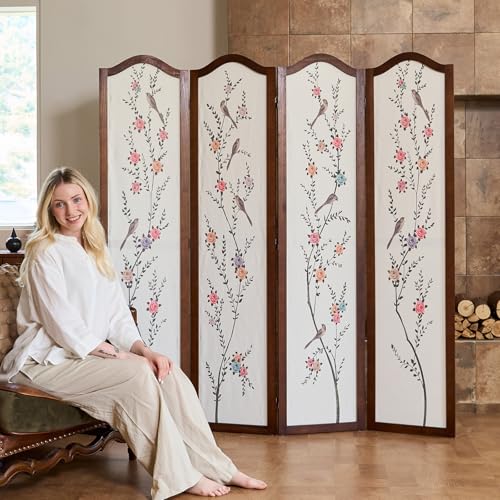 Svimi Oriental Style 4-Panel Wood Folding Screen Room Divider –