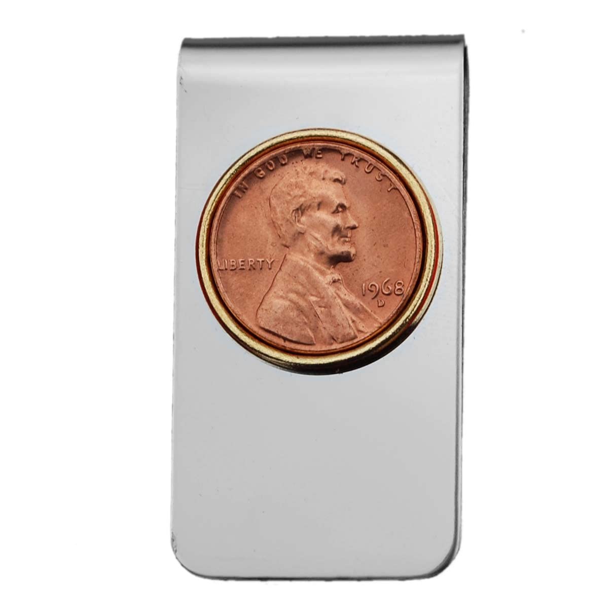 US 1968 Lincoln Small Cent BU Uncirculated Penny Coin Stainless Steel Gold Silver Two Tone Money Clip NEW - Lucky Penny