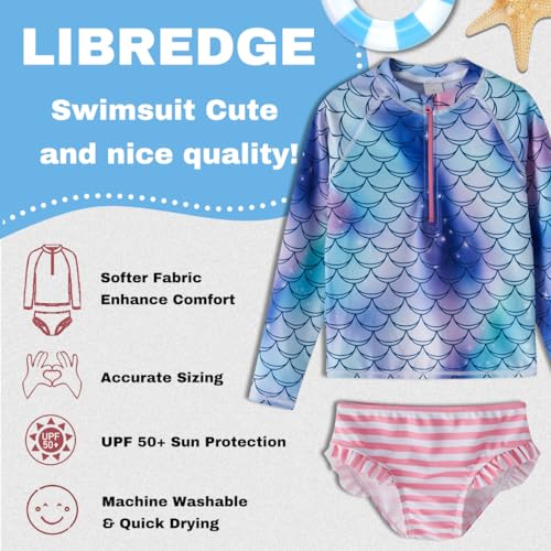 Image of Toddler Girls Swimsuit Rash Guard Sets 2-Piece Bathing Suits UPF 50+ Summer Kids Swimwear 2-7T