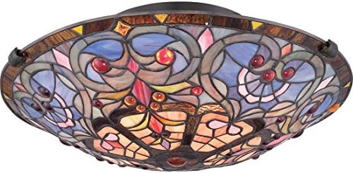 Quoizel Carroll 2-Light 17-Inch Vintage Bronze Flush Mount Ceiling Light, Tiffany-Style Handcrafted Stained Glass, Traditional Flush Mount Light for Sloped Ceilings, Hallways, Bathrooms, and Bedrooms