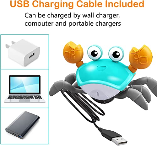 Image of Kidology Crawling Crab Infant Tummy Time Toys for Kids | Kids Electronic Musical Light Up Toy with Automatically Avoid Obstacles Build in Rechargeable Battery, Blue