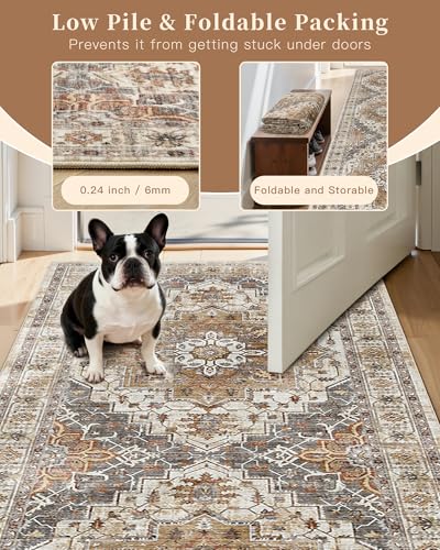 Madane Hallway Runner Rug 2'6''x14' Kitchen Runners Vintage, Turmeric/Grey