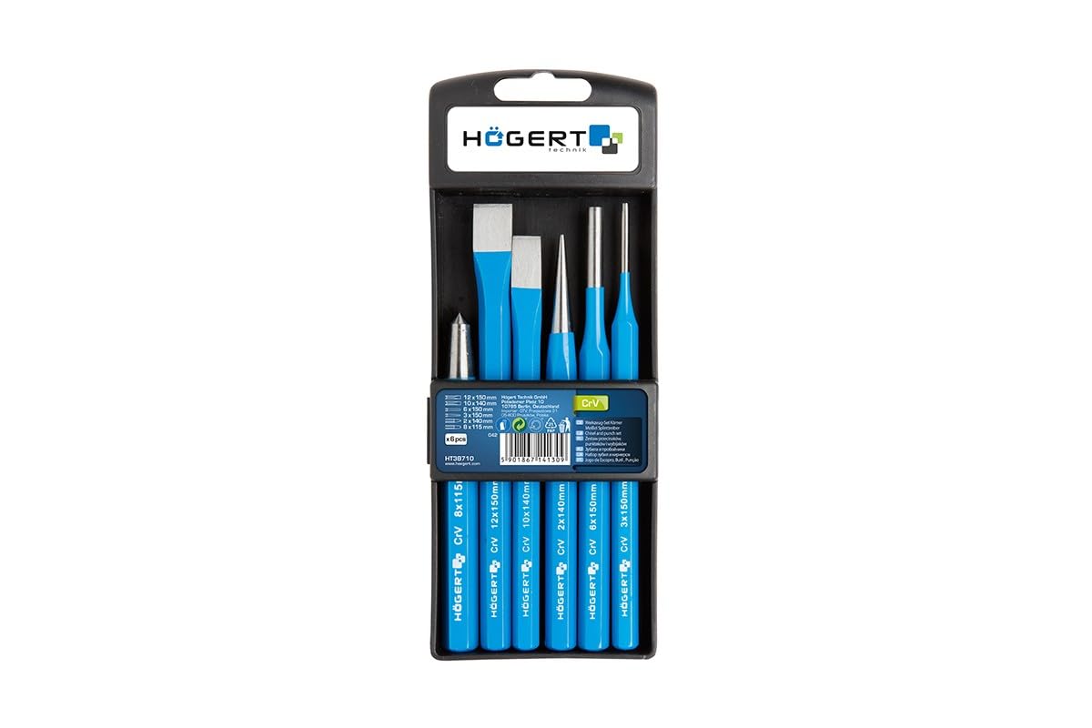 Högert Technik Black/Blue Högert Technical Ht3b710 Set Of 6 Chisels, Hallmarking Iron And Pin Punch