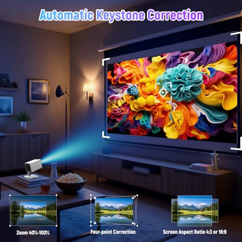 4K Projector, 15000 Lumens LED Mini Projector, Bluetooth & Dual-Band WiFi, Portable Projector for Bedroom with Android 11.0, Auto Keystone, 90° Rotatable for Movie/Gaming - Image 4