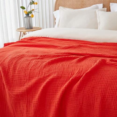 Image of EMME Muslin Blankets for Adults Throw Blanket for Couch Breathable Gauze Soft Lightweight Airy Orange Rust Throw XL 50 inch x 71 inch