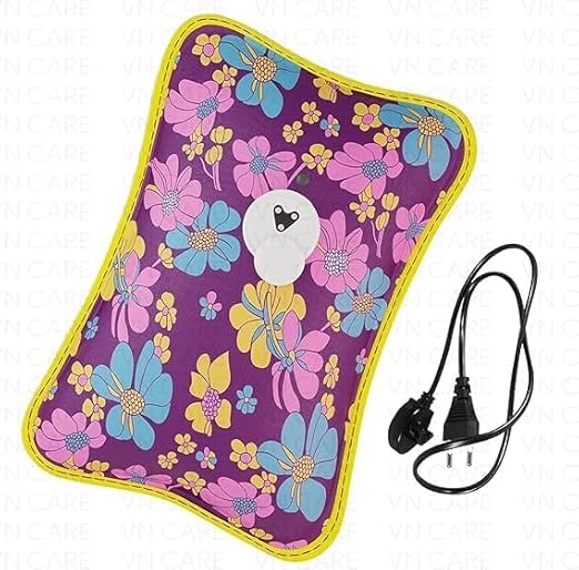 GELON Electric Hot Water Bag, Floral Pattern Heating Pad with Power Cord, Purple and Yellow Multicolor Design[1pack]