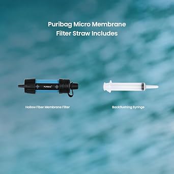 Puribag Micro Membrane Filter Straw: Mini Water Filter System - an Ultra-Light Emergency Portable Water Filter That Provides Safe Drinking Water for Hiking, Backpacking, Camping or Emergency Prepping