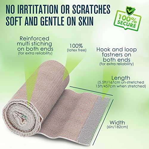 Houseables Elastic Bandage Wrap 6 Inch, Chest Compression Wrap, Compression Bandage, Cotton, for Legs, Lymphedema, Women, Men, Medical, Knee, Ankle, Arm, Foot, Hand, Injury, Reusable, 13’-15’, 2 Pack - Image 3