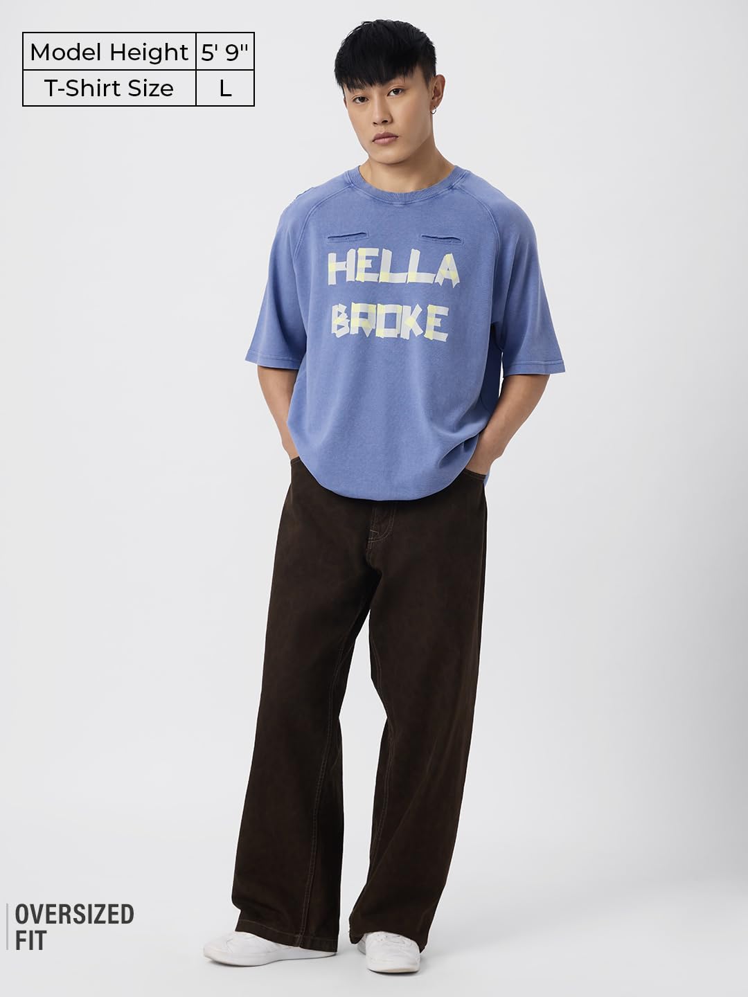 The Souled Store Hella Broke T-shirt da uomo e ragazzo a maniche corte girocollo blu in cotone stampato con grafica super oversize