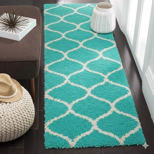 Image of Premium Antiskid Shaggy Carpet /Rug Plain Fur Rectangular Rugs,Soft Microfiber for Bedroom,Living Room,Kids Room,Hall etc (Turquise mandir, 1.5x4 Feet)