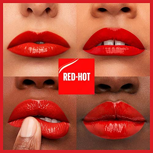 Image of Maybelline Super Stay Vinyl Ink Longwear No-Budge Liquid Lipcolor Makeup, Highly Pigmented Color and Instant Shine, Red-Hot, Fire Engine Red Lipstick, 0.14 fl oz, 1 Count