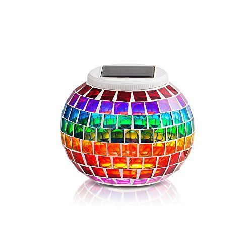 EGRD Solar Powered Mosaic Glass Color Changing Rainbow LED Light, Rechargeable/Waterproof Night Light for Indoor or Outdoor Decorations, A Great Gift for Any Festival.(Rainbow)