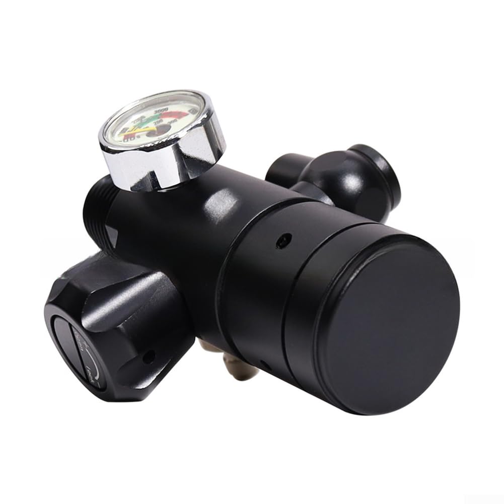 Válvula reductora de presión del cilindro de buceo M18x1.5 Rosca Regulador giratorio de 360 grados para buceo para botella de pony Tanque auxiliar 5000 PSI con manguera opcional (FMJ033)