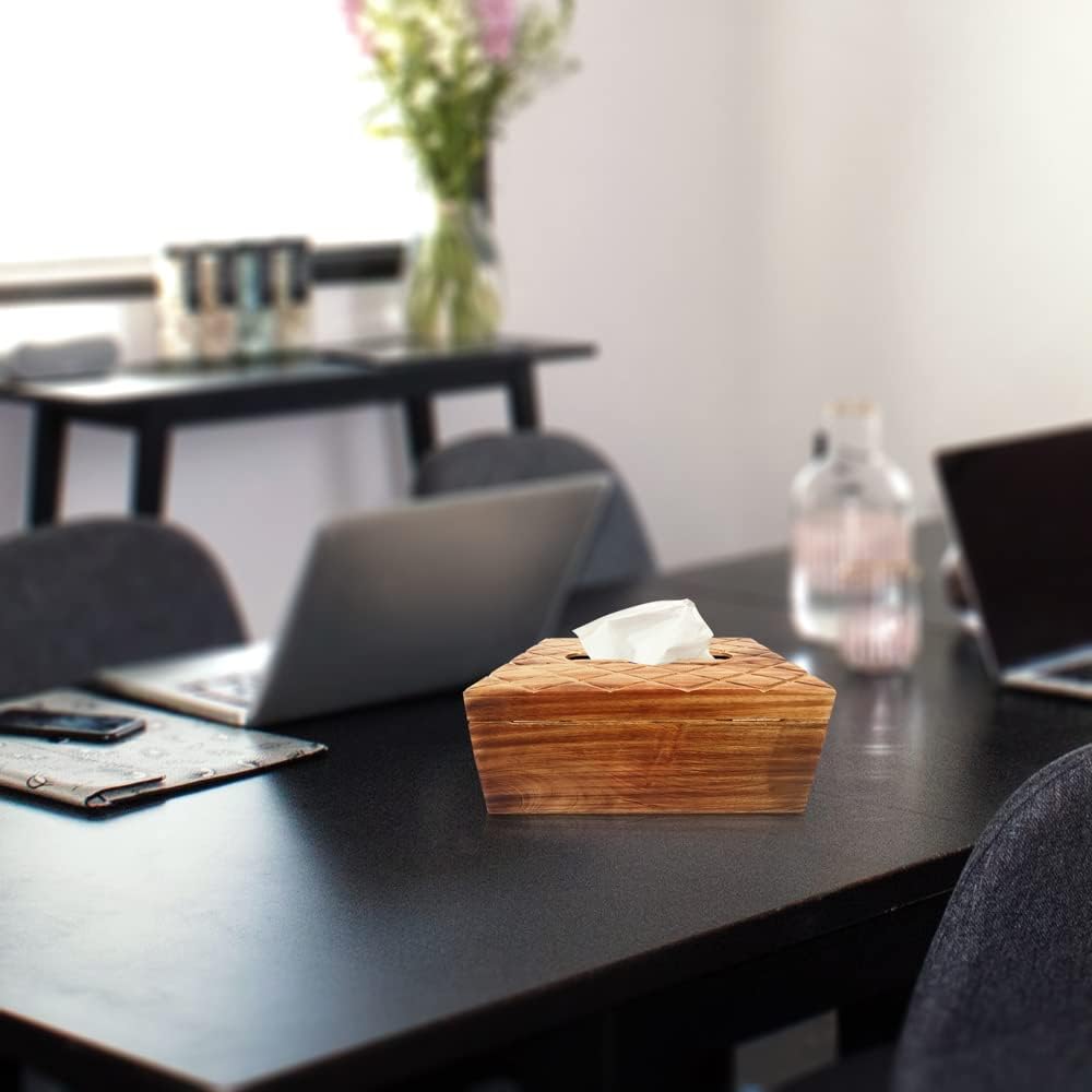 Modern Decorative Wooden Tissue Box Cover Rectangle Tall – Aesthetic Kleenex Box Holder for Kitchen, Bathroom, Office – Cute Wood Kleenex Box Covers