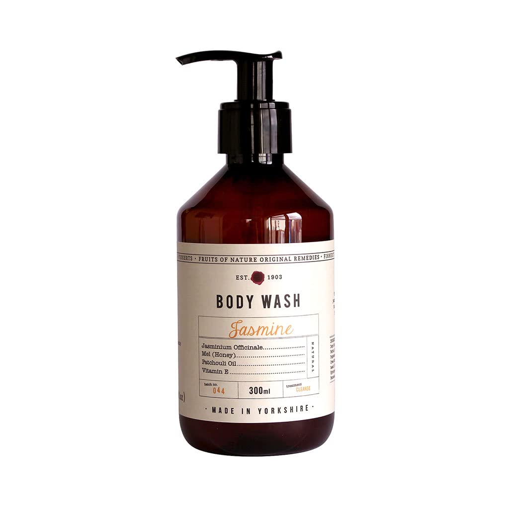 Fikkerts Fruits Of Nature Jasmine Soothing and Hydrating Body Wash (300ml/10.14floz) with Lively, Sweet Floral Tones, Vegan Plant Based