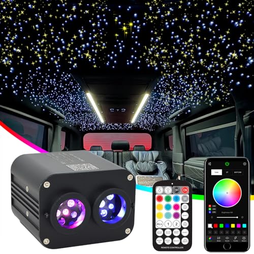 Image of Dual Color Twinkle Starlight Headliner Kit 1100 Piece Starry Night Star Lights Ceiling 2 Color RGBW Bluetooth App Control Music Mode Fiber Optic Lights for Car 13.1ft /4m
