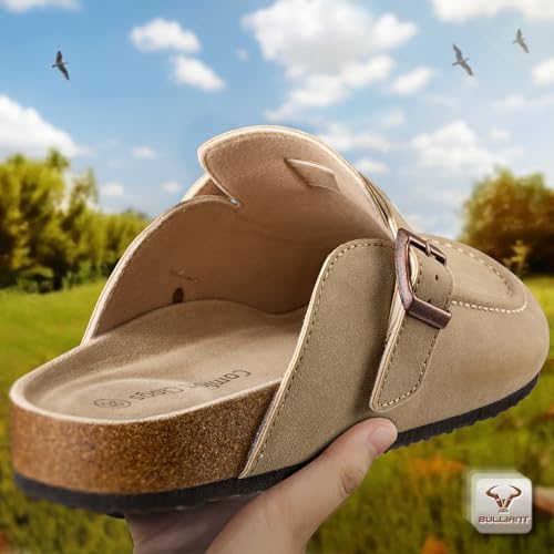 Image of BULLIANT Women Mules Clogs-Memory Foam Cushioned Cork Footbed-Fleece Lined