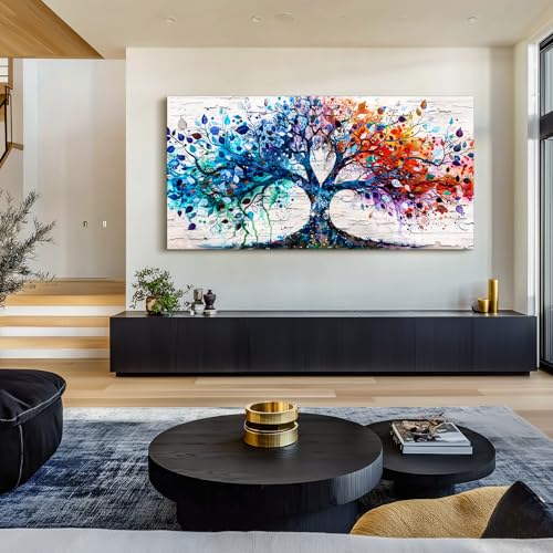 SERIMINO Tree of Life Large Wall Art for Living Room, Colorful Tree Abstract Graffiti Canvas Prints, Nature Botanical Spiritual Artwork for Walls, Modern Office Decorations, Bedroom Wall Decor 30"X60"