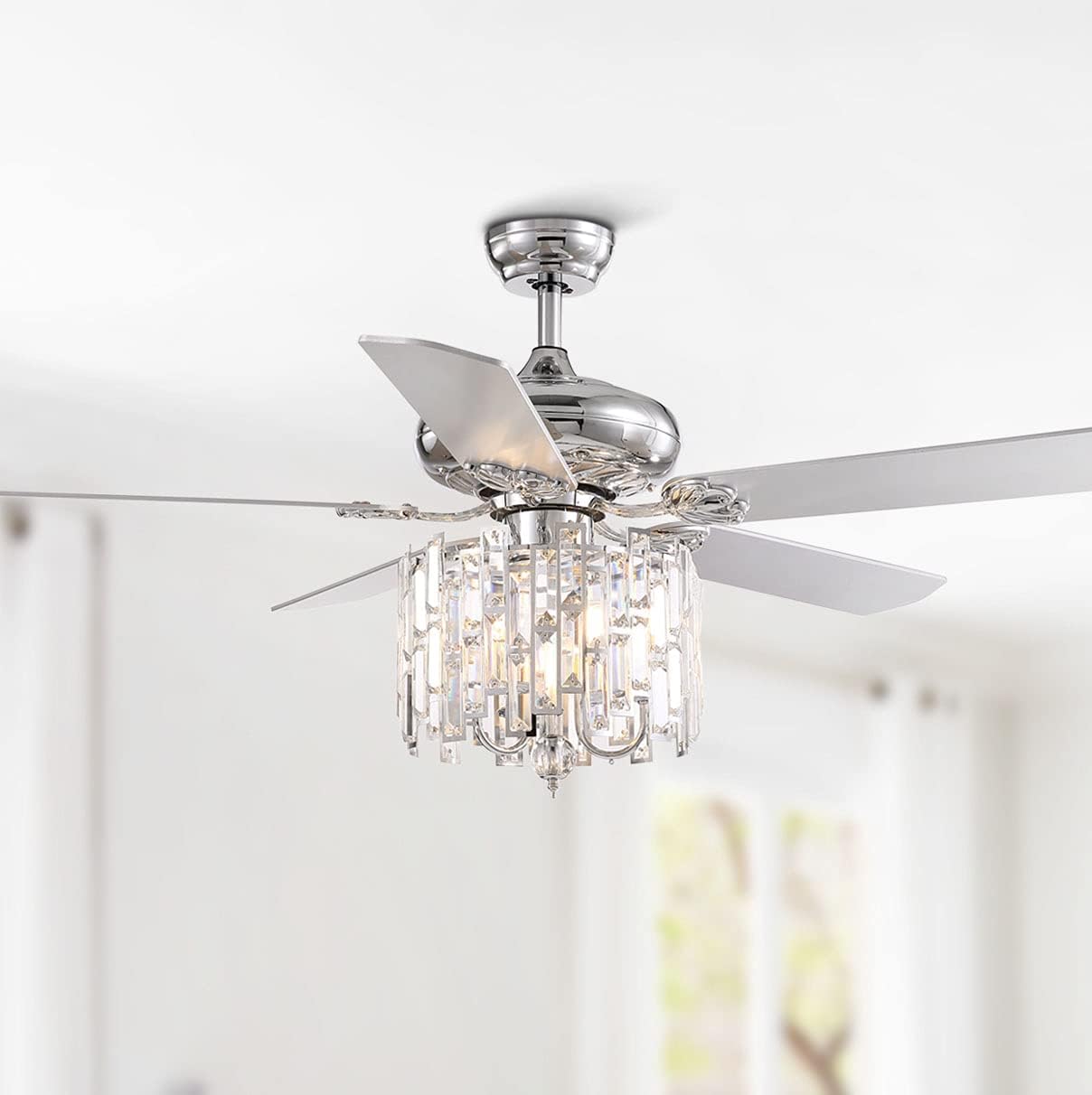 Buy NOXARTE Crystal Ceiling Fan with Light Chrome Wood Reversible