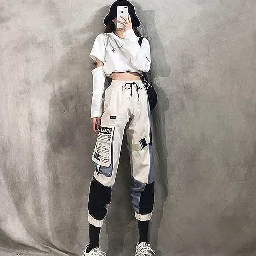 MEINVQIAOTI Cargo Pants Women Street Hip-hop Loose Multi-Pocket Stitching Streamers Pants for Teen Girls(Blue,2XL)4