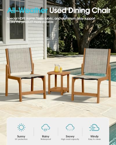 Image of Ciokea HDPE Outdoor Dining Chair, Patio Stackable Porch Chairs, Teak | All-Weather Armless Furniture with Breathable Teslin Fabric. Suitable for Outdoor Leisure in Backyard, Pool, Lawn & Garden..