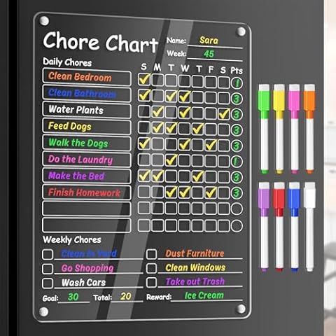 Acrylic Chore Chart for Kids Clear Dry Erase Checklist for Kids Chore Boars for Family Chores Checklist Reward Chart Responsibility Chart for Kids, 12x9'', 1 Pack Cover