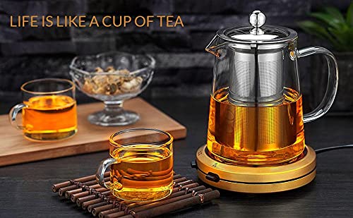 Image of Glass Small Kettle with Filter & Lid, Tea Pot with Removable 18 /8 Stainless Steel Infuser, Loose Leaf Tea Coffee Maker Set, Microwave & Stovetop Safe (550 ml, Set of 1)