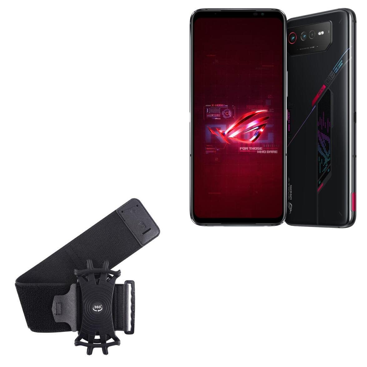 BoxWave Holster Compatible with ASUS ROG Phone 6 - ActiveStretch Sport Armband, Adjustable Armband for Workout and Running - Jet Black